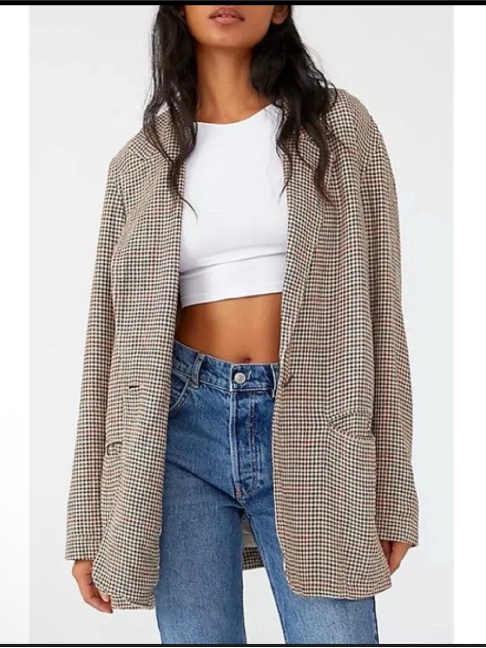 Free People We The Free Brown-Beige Plaid Beckett Boyfriend One
Button Blazer M - Picture 2 of 11